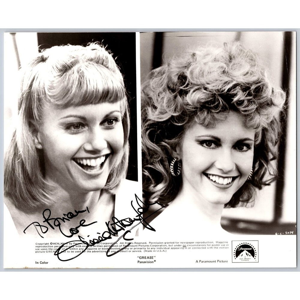 Olivia Newton-John Autographed Grease Photo 1977 Paramount Pictures 8x10 B&W